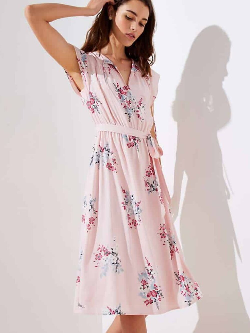LOFT Floral Bouquet flutter midi dress